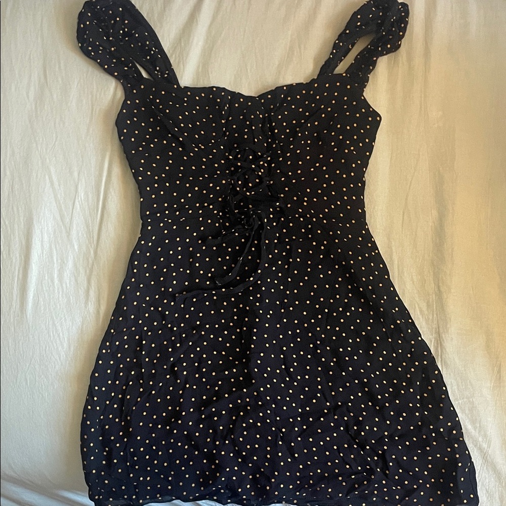 Reformation Black Mini Dress with White Polka Dots - size 4